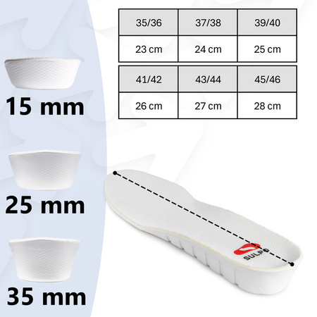 Wkładki Podwyższające do butów piankowe amortyzujące 2,5 cm